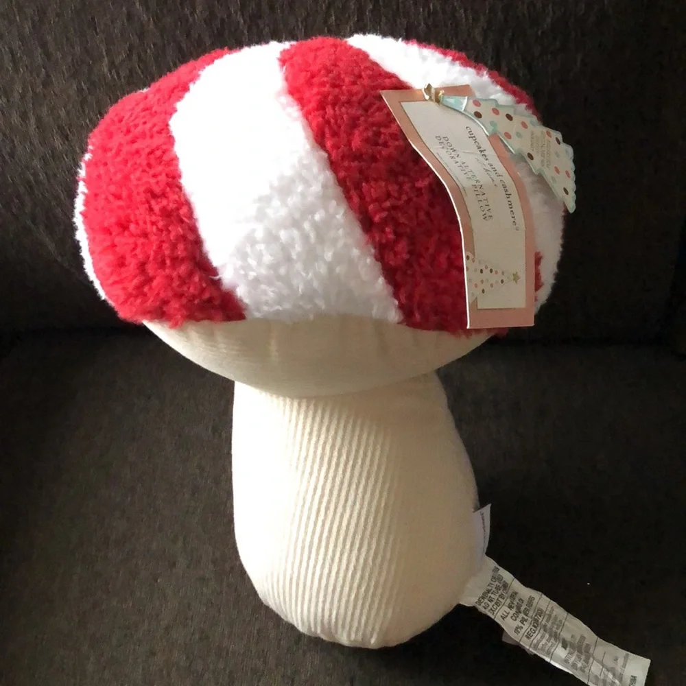 NEW Cupcakes & Cashmere PEPPERMINT Mushroom Holiday Throw Pillow